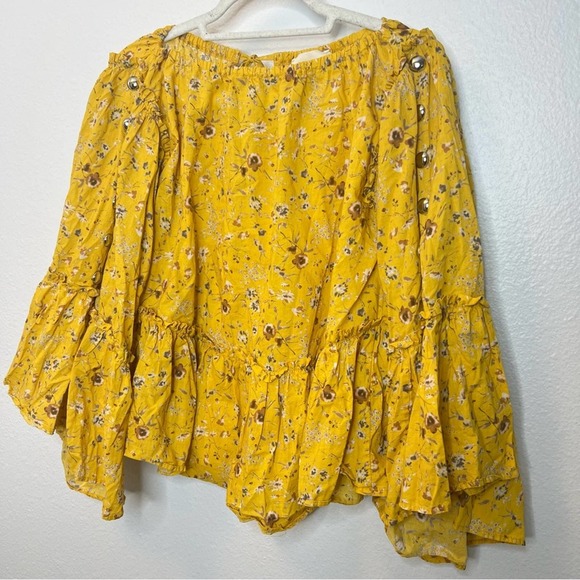 Aniye By Bell Sleeve Yellow Floral Boho Peasant Top - Picture 2 of 9